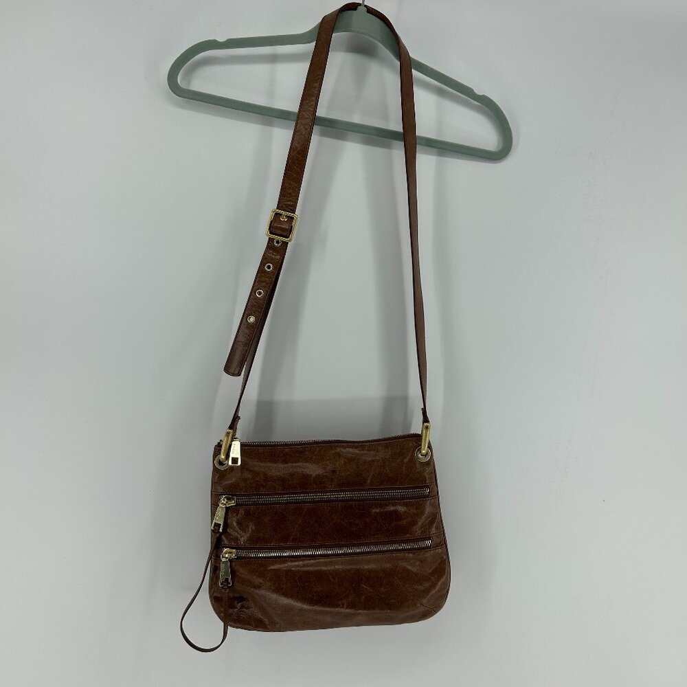 HOBO International Original Leather Double Zip Crossbody Bag Brown Purse